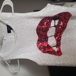 Sequin White Red Lip Dress